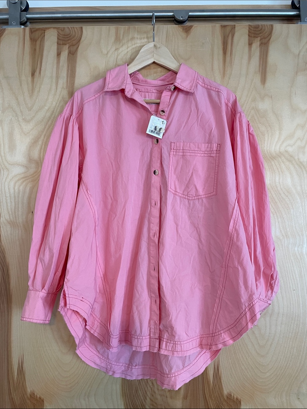 NWT We The Free Pink Button-Down Long-Sleeve Shirt
